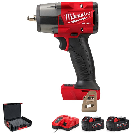 Milwaukee M18FMTIW2F12-502X Mid Torque 1/2" Impact Wrench with Friction Ring Kit - 2 x 5Ah kit