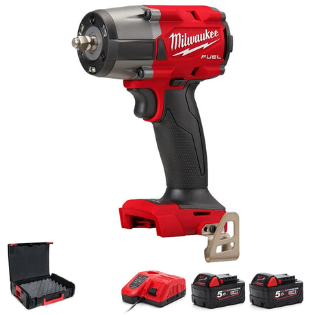 Milwaukee M18FMTIW2F12 - 502X Mid Torque 1/2" Impact Wrench with Friction Ring Kit - 2 x 5Ah kit - M18FMTIW2F12-502X - Milwaukee Tools UK - Trade Counter Direct