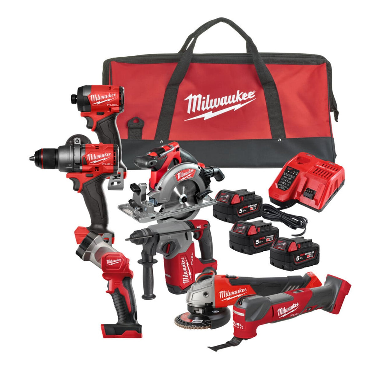 Milwaukee M18FPP7A3 - 503B 18V 7pc Power Tool Kit with 3x 5.0Ah Batteries - M18FPP7A3-503B - Milwaukee Tools UK - Trade Counter Direct