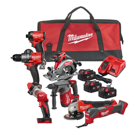 Milwaukee M18FPP7A3 - 503B 18V 7pc Power Tool Kit with 3x 5.0Ah Batteries - M18FPP7A3-503B - Milwaukee Tools UK - Trade Counter Direct
