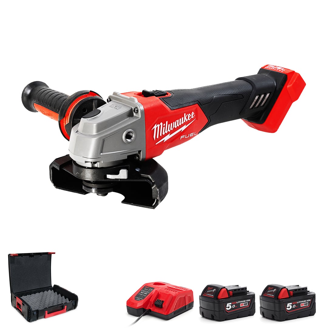 Milwaukee M18FSAG115X-502X Fuel Angle Grinder with Protective Guard - 2 X 5.0Ah Kit
