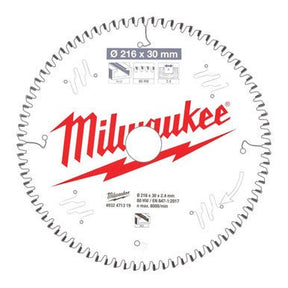 Milwaukee Table Saw Circular Saw Blades 4932471314 - CSB MS Alu 216 x 30 x 2.4 x 80TF neg - 4932471319 - 4932471319 - Milwaukee Tools UK - Trade Counter Direct