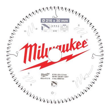 Milwaukee Table Saw Circular Saw Blades 4932471314 - CSB MS Alu 216 x 30 x 2.4 x 80TF neg - 4932471319 - 4932471319 - Milwaukee Tools UK - Trade Counter Direct