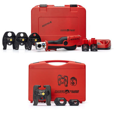 Novopress ACO103 Pressing Tool - 3x Profile - M Jaws - 2x 2Ah Batteries - and Angled Jaw Set - 497788062-50001-50869-50 - Novopress - Trade Counter Direct