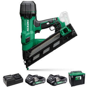 Hikoki 18V 15GA Brushless Angled Finish Nailer 2 x 2.0Ah batteries, charger and Case - NT1865DAAJXZ