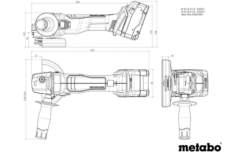 Metabo W 18 L BL 9-125 (602374850) 18V Brushless Cordless Angle Grinder - Body Only product image 7