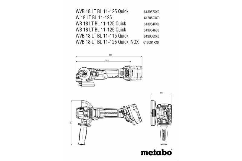 Metabo WVB 18 LT BL 11-125 Quick (613057840) 18V Brushless Cordless Angle Grinder - Body Only product image 8