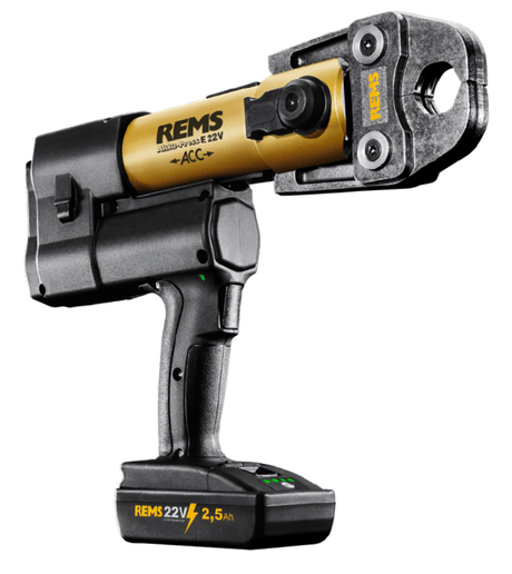 REMS Akku - Press E 22V ACC Gold 2026 Complete Press Tool Bundle (Tongs M15–35, Rings M42–54, 2x Batteries, L - Boxx, Hoodie) - 576X21 - REMS Tools - Trade Counter Direct