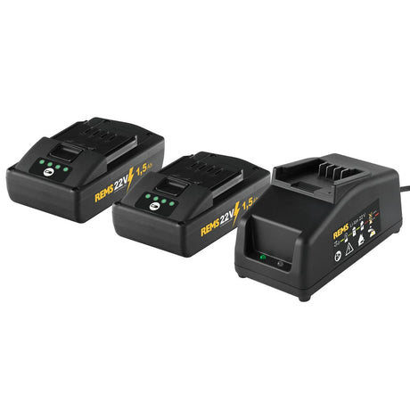 Rems Power Pack 22V, 2 X 1.5Ah Batteries with a 230V, 90W Charger - Kit - 571589 - REMS Tools - Trade Counter Direct