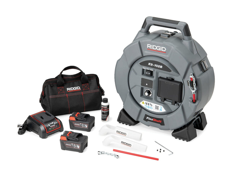 RIDGID K9-102B Battery-Powered FlexShaft Drain Cleaning Kit – 2 × 5.0Ah Batteries – 80288 - 80288 - Ridgid Tools - Trade Counter Direct