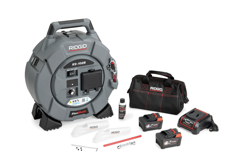RIDGID K9-102B Battery-Powered FlexShaft Drain Cleaning Kit – 2 × 5.0Ah Batteries – 80288 - 80288 - Ridgid Tools - Trade Counter Direct
