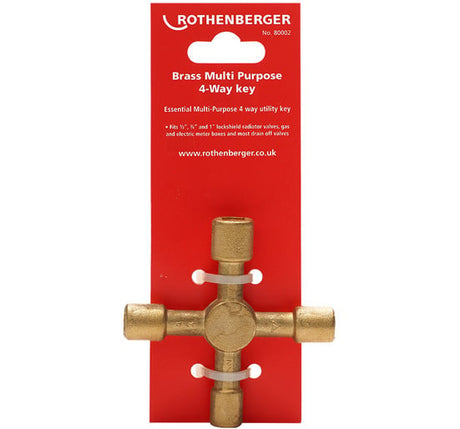 Rothenberger 80002 Brass Multipurpose 4 Way Key - 80002