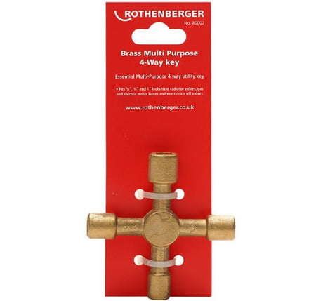 Rothenberger 80002 Brass Multipurpose 4 Way Key - 80002 - 80002 - Rothenberger - Trade Counter Direct