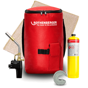 ROTHENBERGER Hot Bag Kit with SUPERFIRE Torch, 1 MAPP® Gas, 1 Pipe Cutter 15mm and 1 Soldering Mat - 1000005159 - Rothenberger - Trade Counter Direct