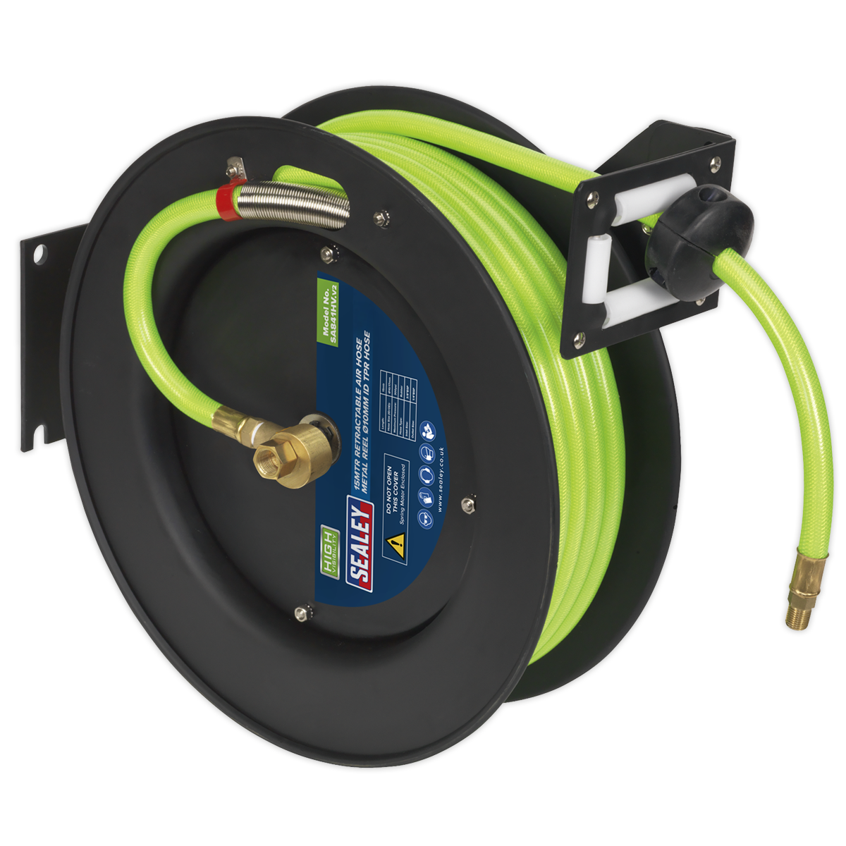 Sealey SA841HV Retractable Air Hose Metal Reel 15m Ø10mm ID High-Visibility TPR Hose