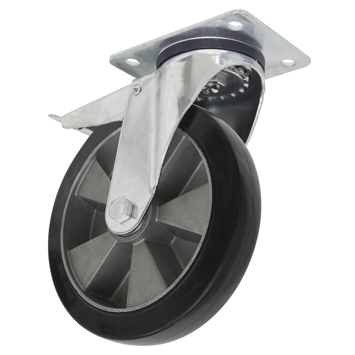 Sealey SCW5152SPLEM Heavy-Duty Rubber Castor Wheel Swivel with Total Lock Ø152mm - Trade