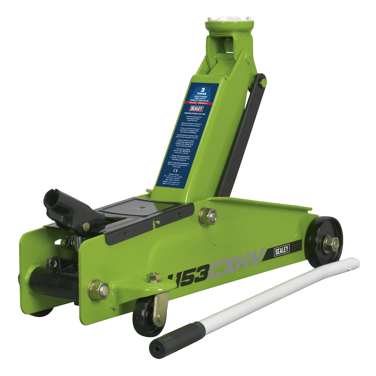 Sealey 1153CXHV Trolley Jack 3tonne Long Chassis Heavy - Duty Hi - Vis - 1153CXHV - Sealey Tools UK - Trade Counter Direct
