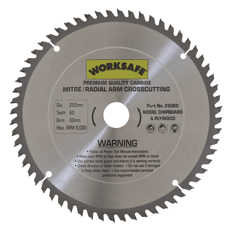 Sealey 25060 Worksafe® TCT Saw Blade 250 x 30mm 60tpu - 25060 - Sealey Tools UK - Trade Counter Direct