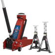 Sealey 3000CXDCOMBO1 Trolley Jack 3t & Axle Stands (Pair) 3t per Stand Combo - 3000CXDCOMBO1 - Sealey Tools UK - Trade Counter Direct