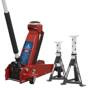 Sealey 3000CXDCOMBO1 Trolley Jack 3t & Axle Stands (Pair) 3t per Stand Combo - 3000CXDCOMBO1 - Sealey Tools UK - Trade Counter Direct