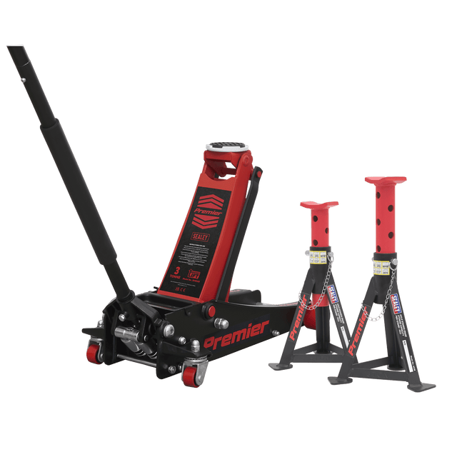 Sealey 3040ARCOMBO Trolley Jack 3t & Axle Stands (Pair) 3t per Stand Combo - 3040ARCOMBO - Sealey Tools UK - Trade Counter Direct