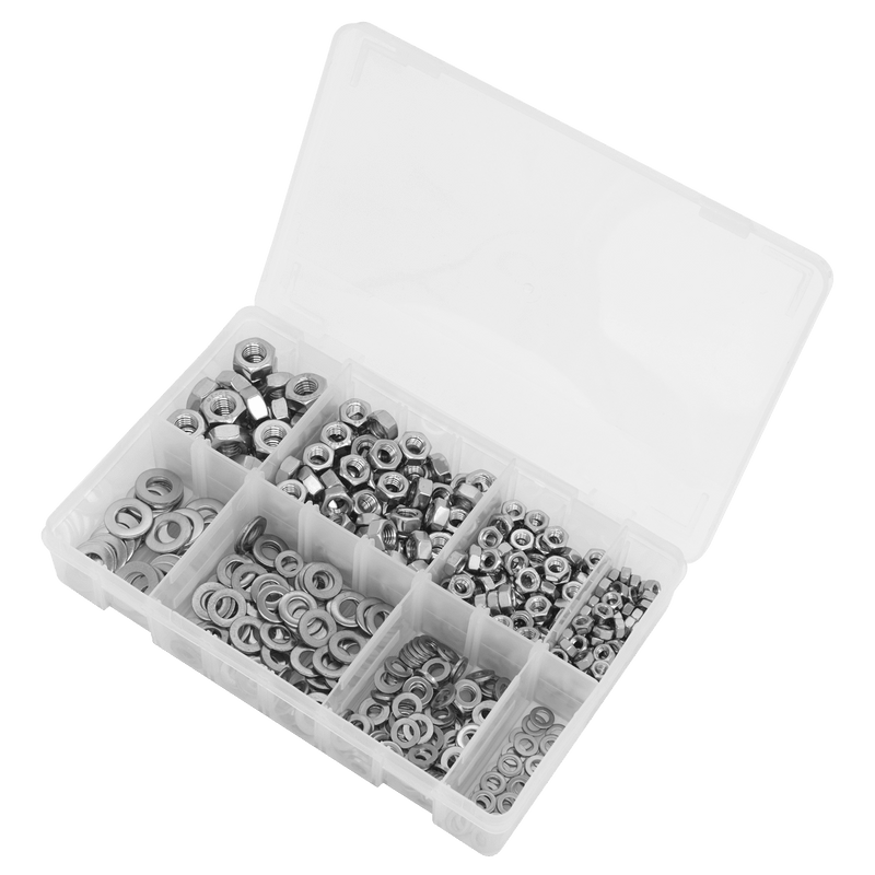 Sealey AB077NW 500pc Stainless Steel Nut and Washer Assortment - M5 - M10 - AB077NW - Sealey Tools UK - Trade Counter Direct