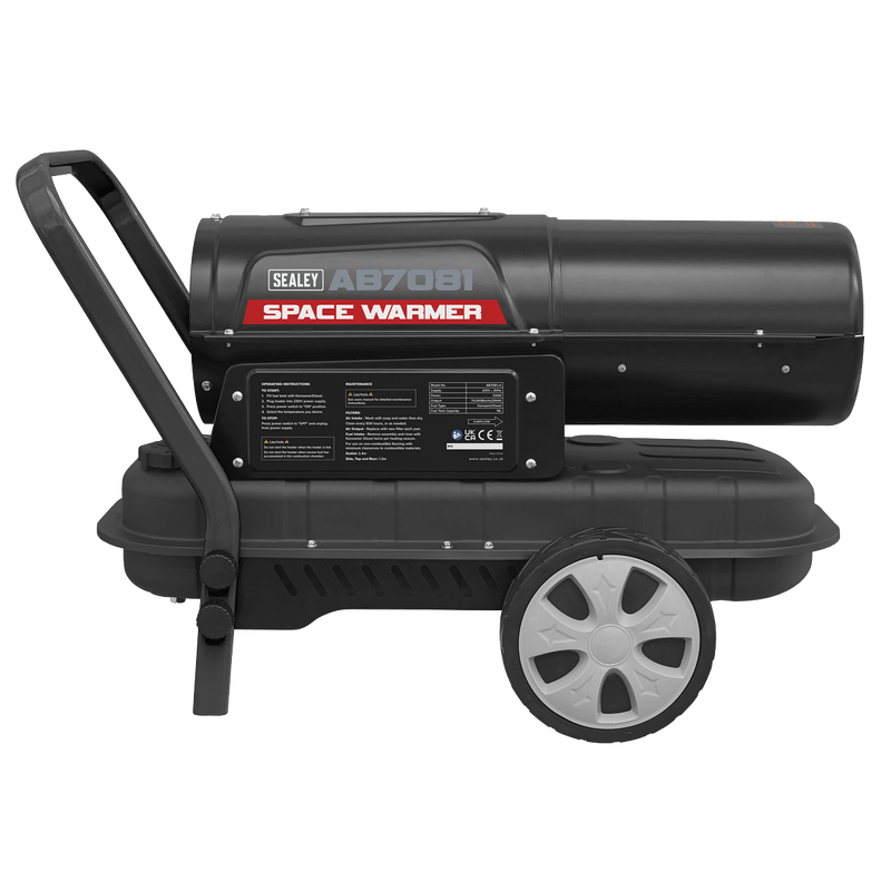 Sealey AB7081 Space Warmer® Paraffin/Kerosene/Diesel Heater 70,000Btu/hr with Wheels - AB7081 - Sealey Tools UK - Trade Counter Direct