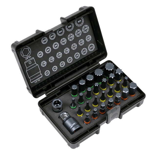 Sealey AK21902 TRX - Star*/Hex/Spline Bit Set Impact 28pc 3/8" & 1/2"Sq Drive - AK21902 - Sealey Tools UK - Trade Counter Direct