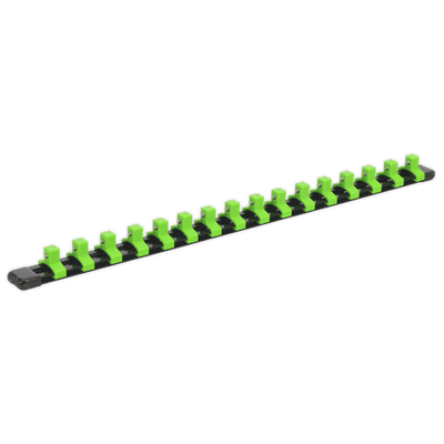 Sealey AK27053HV Socket Retaining Rail with 16 Clips 3/8"Sq Drive - Hi - Vis Green - AK27053HV - Sealey Tools UK - Trade Counter Direct