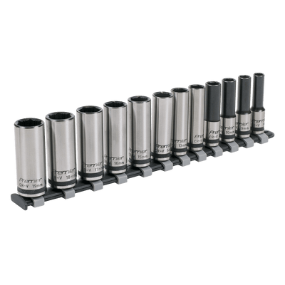 Sealey AK2744B Socket Set 12pc 3/8"Sq Drive Deep Lock - On™ 6pt Metric - Black Series - AK2744B - Sealey Tools UK - Trade Counter Direct