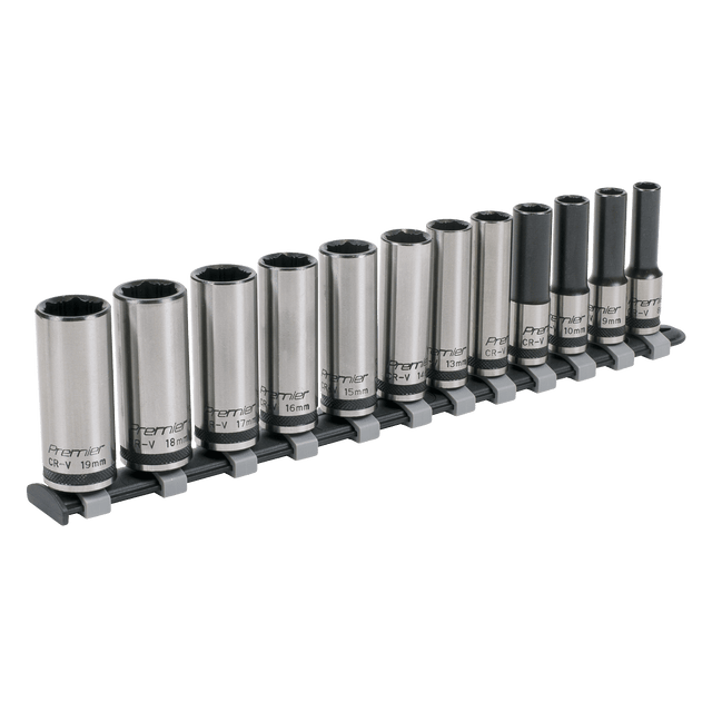 Sealey AK2744B Socket Set 12pc 3/8"Sq Drive Deep Lock - On™ 6pt Metric - Black Series - AK2744B - Sealey Tools UK - Trade Counter Direct