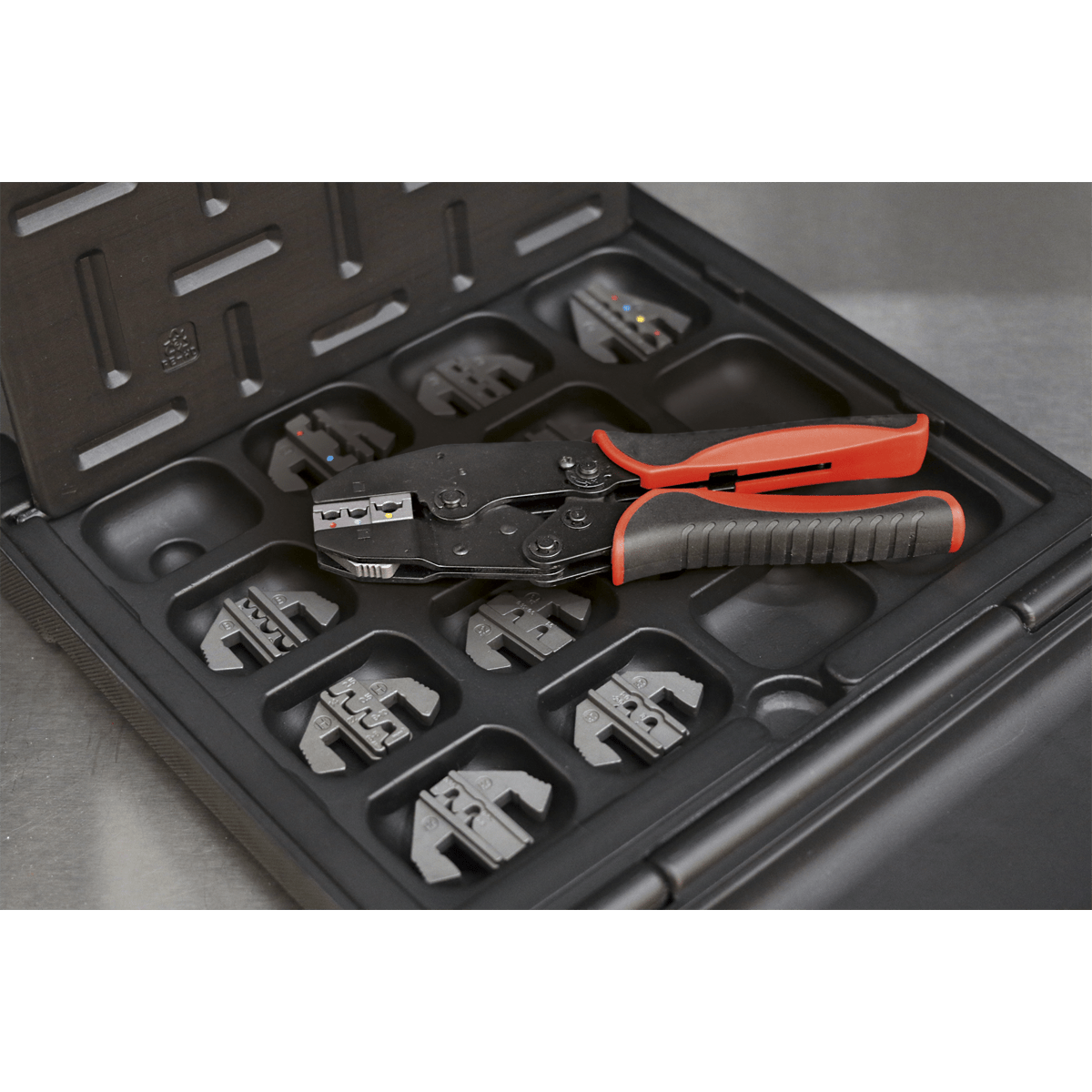 Sealey AK3858COMBO Ratchet Crimping Tool with Jaws and Storage Case - AK3858COMBO - Sealey Tools UK - Trade Counter Direct
