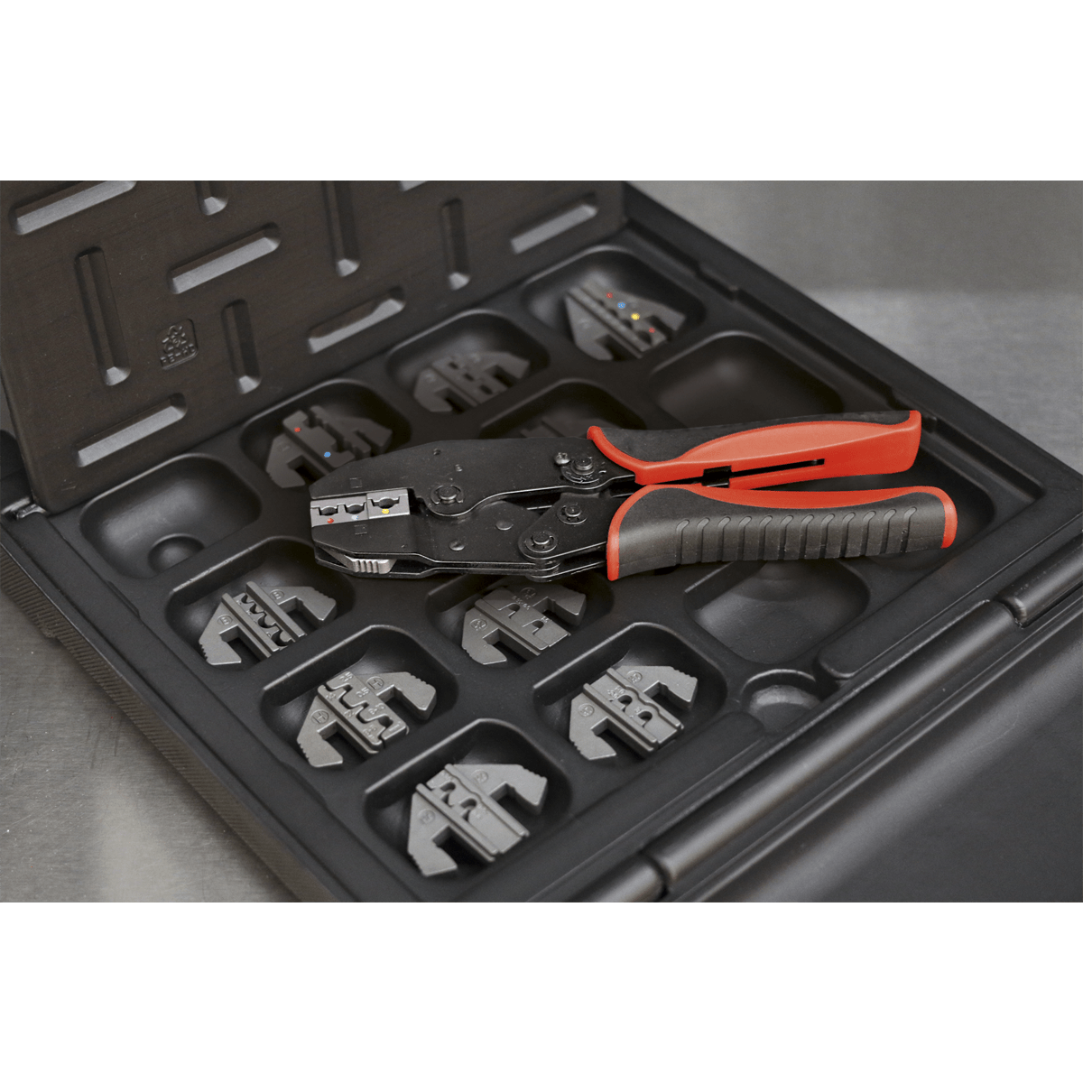 Sealey AK3858COMBO Ratchet Crimping Tool with Jaws and Storage Case - AK3858COMBO - Sealey Tools UK - Trade Counter Direct