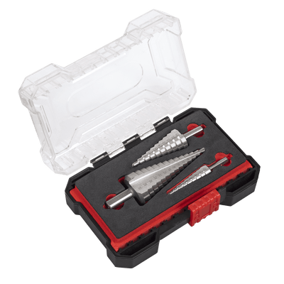 Sealey AK4746 Straight Flute HSS 4341 Step Drill Bit Set 3pc - AK4746 - Sealey Tools UK - Trade Counter Direct