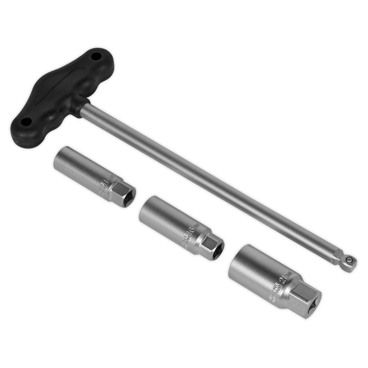 Sealey AK6550 T-Bar & Rubber Insert Spark Plug Socket Set 3/8"Sq Drive 4pc - AK6550 - Sealey Tools UK - Trade Counter Direct