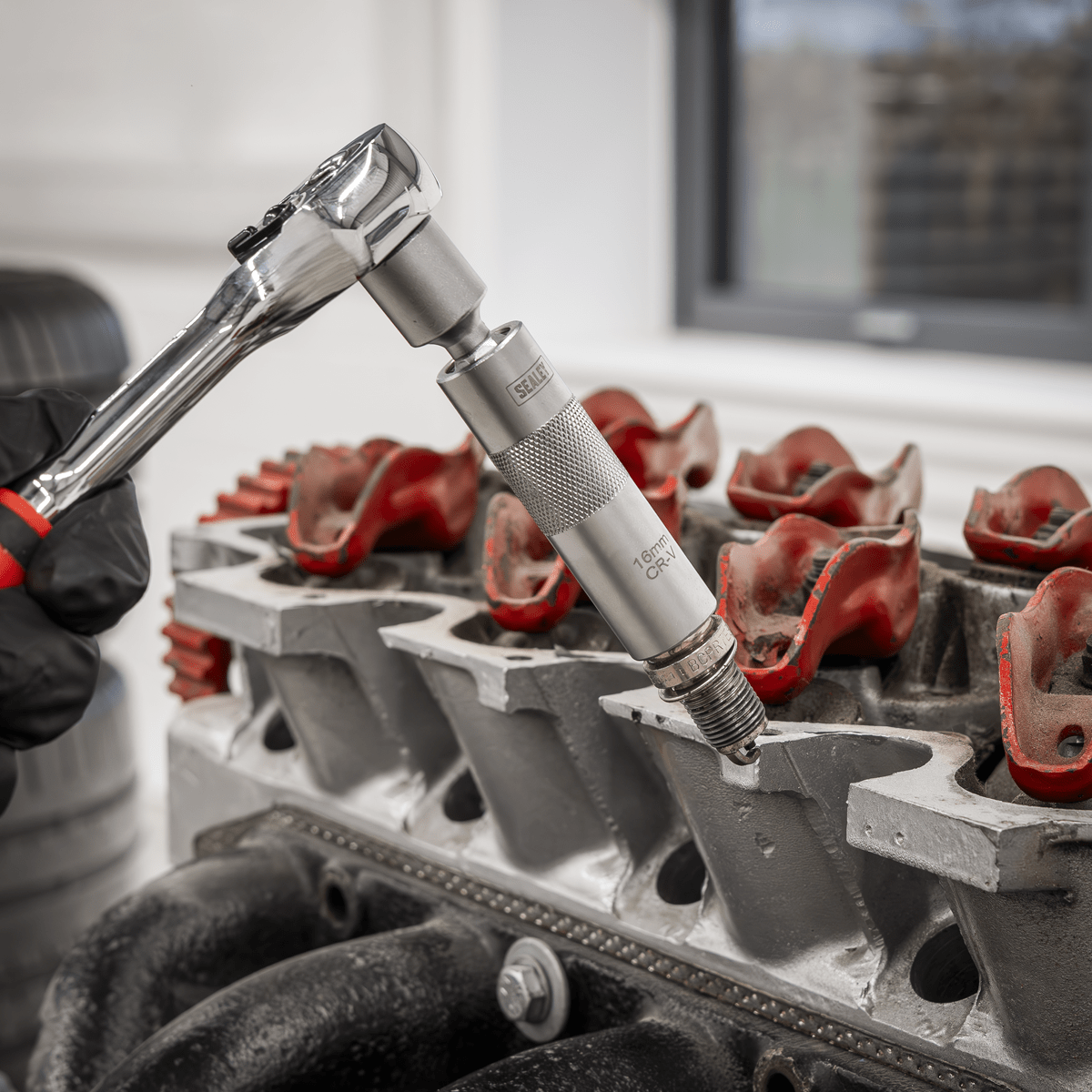 Sealey AK6571 Spark Plug Socket with Universal Joint 3/8"Sq Drive 12-Point 16mm - AK6571 - Sealey Tools UK - Trade Counter Direct
