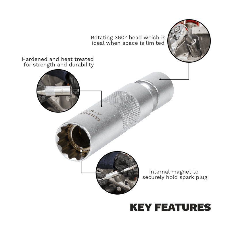 Sealey AK6571 Spark Plug Socket with Universal Joint 3/8"Sq Drive 12-Point 16mm - AK6571 - Sealey Tools UK - Trade Counter Direct