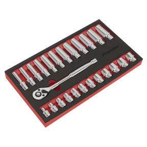 Sealey AK66722 Ratchet Wrench & Socket Set 25pc 3/8"Sq Drive - AK66722 - Sealey Tools UK - Trade Counter Direct