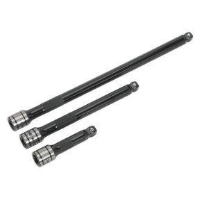 Sealey AK7691 Wobble/Rigid Extension Bar Set 3pc 3/8"Sq Drive Black Series - AK7691 - Sealey Tools UK - Trade Counter Direct