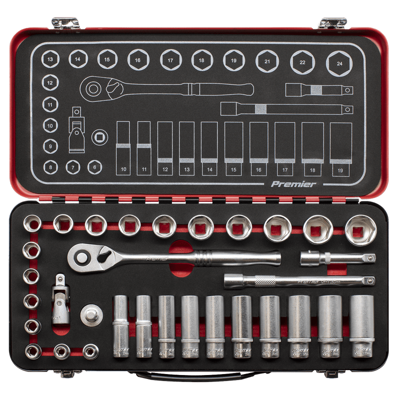 Sealey AK7922 Socket Set 3/8"Sq Drive 32pc - Premier Platinum Series - AK7922 - Sealey Tools UK - Trade Counter Direct