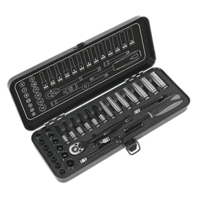 Sealey AK7970 Socket Set 32pc 1/4"Sq Drive 6pt WallDrive® Metric Black Series - AK7970 - Sealey Tools UK - Trade Counter Direct