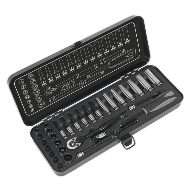 Sealey AK7970 Socket Set 32pc 1/4"Sq Drive 6pt WallDrive® Metric Black Series - AK7970 - Sealey Tools UK - Trade Counter Direct