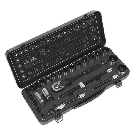 Sealey AK7972 Socket Set 28pc 1/2"Sq Drive 6pt WallDrive® Metric Black Series - AK7972 - Sealey Tools UK - Trade Counter Direct
