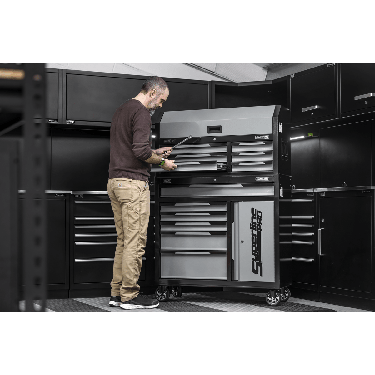 Sealey AP1080GR Superline Pro® Topchest & Rollcab Combination 12 Drawer & 1 Door Cupboard - Grey - AP1080GR - Sealey Tools UK - Trade Counter Direct