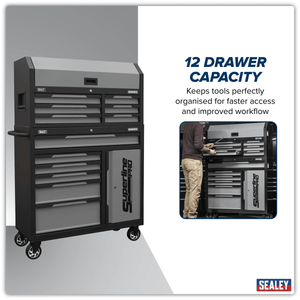Sealey AP1080GR Superline Pro® Topchest & Rollcab Combination 12 Drawer & 1 Door Cupboard - Grey - AP1080GR - Sealey Tools UK - Trade Counter Direct