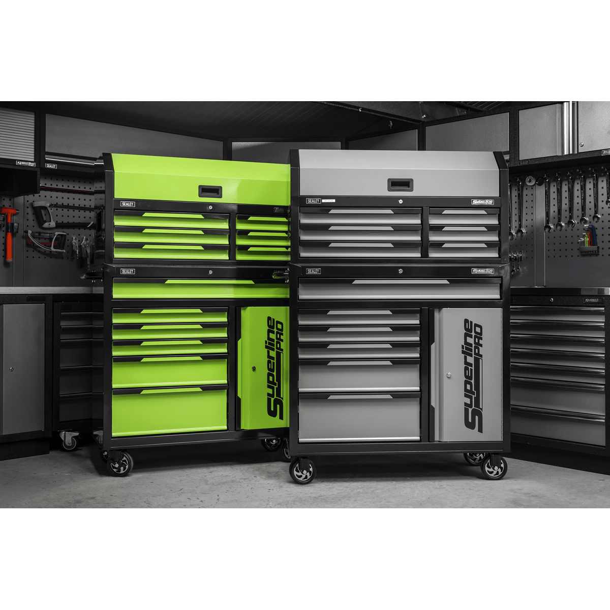 Sealey AP1080HVG Superline Pro® Topchest & Rollcab Combination 12 Drawer & 1 Door Cupboard - Green - AP1080HVG - Sealey Tools UK - Trade Counter Direct