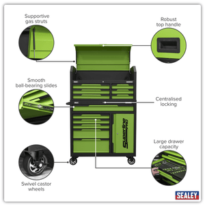 Sealey AP1080HVG Superline Pro® Topchest & Rollcab Combination 12 Drawer & 1 Door Cupboard - Green - AP1080HVG - Sealey Tools UK - Trade Counter Direct