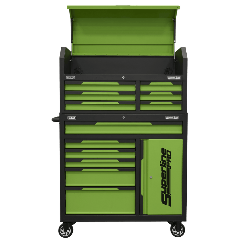 Sealey AP1080HVG Superline Pro® Topchest & Rollcab Combination 12 Drawer & 1 Door Cupboard - Green - AP1080HVG - Sealey Tools UK - Trade Counter Direct