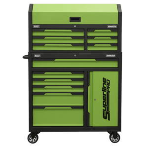 Sealey AP1080HVG Superline Pro® Topchest & Rollcab Combination 12 Drawer & 1 Door Cupboard - Green - AP1080HVG - Sealey Tools UK - Trade Counter Direct