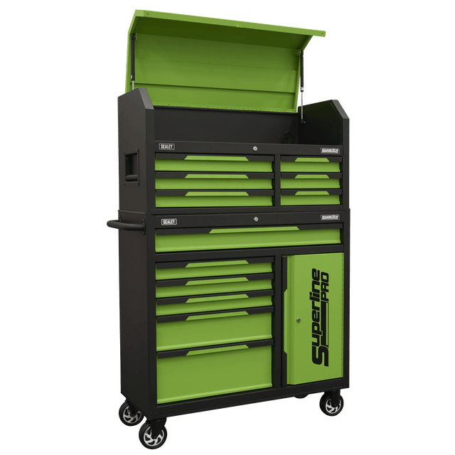 Sealey AP1080HVG Superline Pro® Topchest & Rollcab Combination 12 Drawer & 1 Door Cupboard - Green - AP1080HVG - Sealey Tools UK - Trade Counter Direct